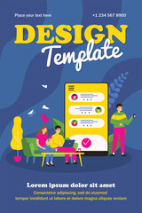 Poster - people chatting online. using gadgets, phone screen with messenger interface flat vector illustratio