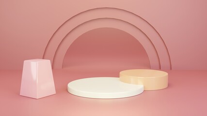 Fototapete - 3d rendering. Abstract white geometry three shape on pink background. podium minimalist mock up scene.