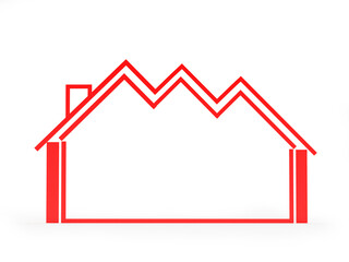 Blank red home icon isolated on white. 3d illustration