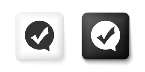 Fototapete - Black and white Check mark in circle icon isolated on white background. Choice button sign. Checkmark symbol. Speech bubble icon. Square button. Vector.