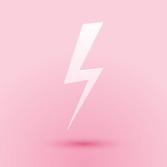 Poster - Paper cut Lightning bolt icon isolated on pink background. Flash icon. Charge flash icon. Thunder bolt. Lighting strike. Paper art style. Vector.