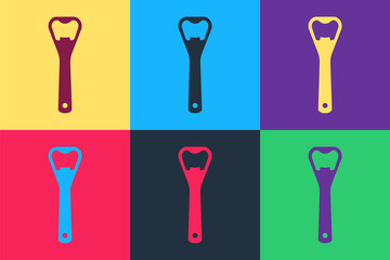 Poster - Pop art Bottle opener icon isolated on color background. Vector.