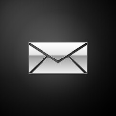 Poster - Silver Envelope icon isolated on black background. Email message letter symbol. Long shadow style. Vector.