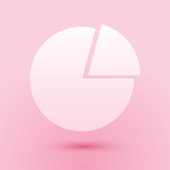 Leinwandbilder - Paper cut Pie chart infographic icon isolated on pink background. Presentation graph sign. Diagram chart sign. Market analytics symbol. Paper art style. Vector.