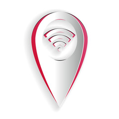 Fototapete - Paper cut Pointer map with wifi internet signal connection icon isolated on white background. Paper art style. Vector.