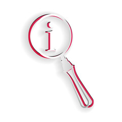 Poster - Paper cut Magnifying glass and information icon isolated on white background. Search with information sign. Paper art style. Vector.