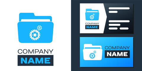 Poster - Logotype Folder settings with gears icon isolated on white background. Concept of software update, transfer protocol, router, teamwork tool management. Logo design template element. Vector.
