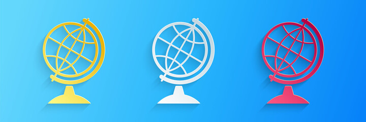Fototapete - Paper cut Earth globe icon isolated on blue background. Paper art style. Vector.