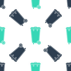 Poster - Green Trash can icon isolated seamless pattern on white background. Garbage bin sign. Recycle basket icon. Office trash icon. Vector.