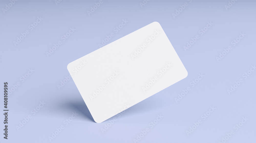 Blank credit card mockup floating over a blue background in realistic ...