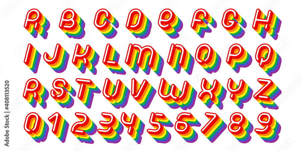 Rainbow font. Colorful alphabet letters and numbers vector illustration - obrazy, fototapety, plakaty 