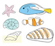 Vector collection of varied fishes and shells