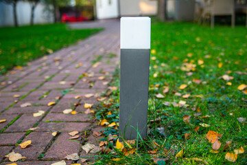 A garden lamp, ground lantern, outdoor, close-up.