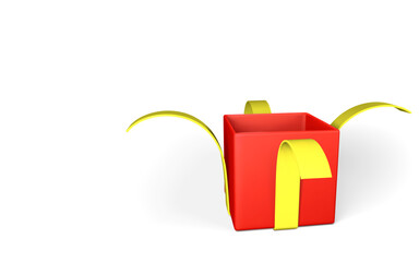 Wall Mural - Realistic open red gift box with yellow ribbon isolated on white background. Vector illustration