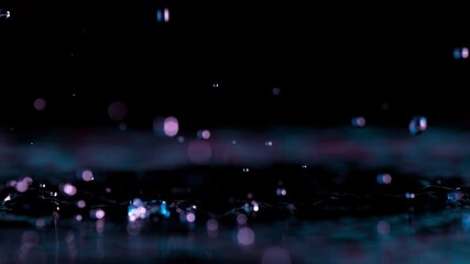 Super slow motion of splashing water crown illuminated by neon lights. Filmed on very high speed camera, 1000 fps.