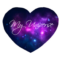 Wall Mural - painted galaxy in heart shapes isolated on white background. happy valentine's day watercolor