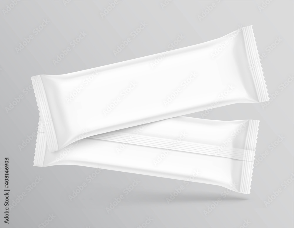 Set of hight realistic flow packaging mockups. Vector illustration. Can ...