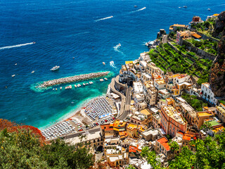 Wall Mural - landscape with aerial view of atrani town at famous amalfi coast, italy