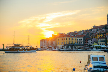 view of beautiful old city Rovinj in Croatia on sunset