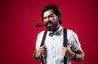 © be free - Male beauty standards. mature businessman in retro style. masculinity and charisma. formal party dress code. old fashioned bearded hipster smoke pipe. brutal handsome man with moustache smoking