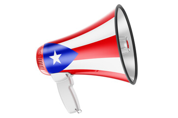 Megaphone with Puerto Rican flag, 3D rendering