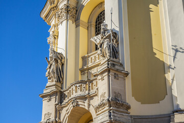 Wall Mural - Architectural fragments of Lviv Greek Catholic Archbishop's Cathedral of Saint George (Ukr: Sobor sviatoho Yura, 1760) - magnificent Rococo ensemble dating back to XVIII century. Lviv, Ukraine.