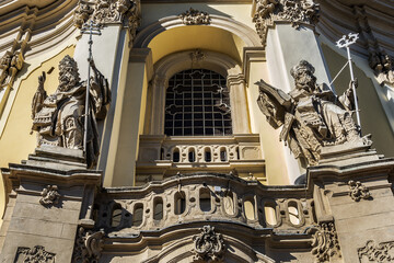 Wall Mural - Architectural fragments of Lviv Greek Catholic Archbishop's Cathedral of Saint George (Ukr: Sobor sviatoho Yura, 1760) - magnificent Rococo ensemble dating back to XVIII century. Lviv, Ukraine.