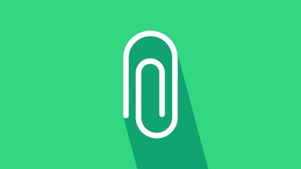 Poster - White Paper clip icon isolated on green background. 4K Video motion graphic animation