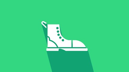 Wall Mural - White Hiking boot icon isolated on green background. 4K Video motion graphic animation