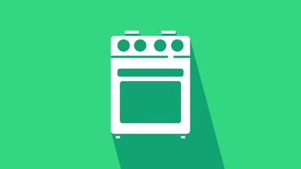 Sticker - White Oven icon isolated on green background. Stove gas oven sign. 4K Video motion graphic animation