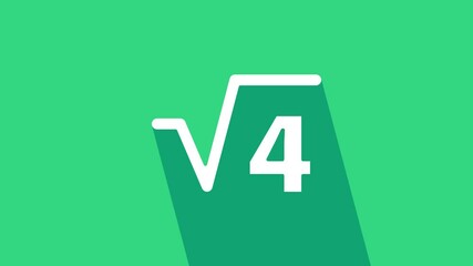 Sticker - White Square root of 4 glyph icon isolated on green background. Mathematical expression. 4K Video motion graphic animation