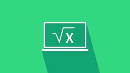 Sticker - White Square root of x glyph on chalkboard icon isolated on green background. Mathematical expression. 4K Video motion graphic animation