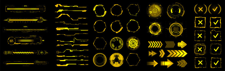 Wall Mural - Yellow HUD, GUI, UI digital elements set for VR, web design. Futuristic User interface (charts, abstract circle, lines, loading bars and other elements) Sci-fi modern collection HUD, UI. Vector set