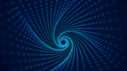 Poster - Blue swirling geometric tunnel. Twisted wireframe wormhole.