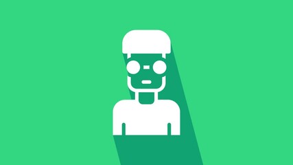 Sticker - White Nerd geek icon isolated on green background. 4K Video motion graphic animation