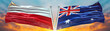 Double Flag Australia and Poland flag waving flag with texture sky Cloud and sunset background