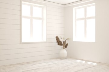 White empty room. Scandinavian interior design. 3D illustration