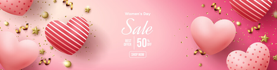 Women's day sale with Ballons love pink illustration.