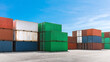 Container stacking cargo in shipping harbor for Logistics export import business
