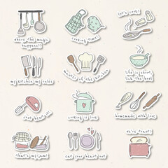 Sticker - Cute kitchen utensils doodle sticker set vector