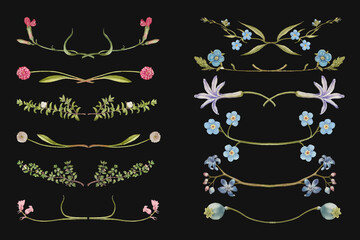 Sticker - Colorful flower flourish divider vector design element set, remix from The Model Book of Calligraphy Joris Hoefnagel and Georg Bocskay