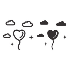 Poster - Heart-shaped balloon in clouds line and solid icon, Valentines Day concept, love symbol on white background, hot air balloon in shape of heart flying in air icon in outline style. Vector graphics.