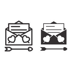 Poster - Love letter line and solid icon, Valentines Day concept, open envelope with hearts and arrow sign on white background, Valentine Day Envelope icon in outline style for mobile and web. Vector graphics.