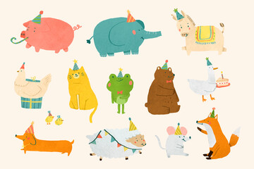 Poster - Animal party doodle design vector