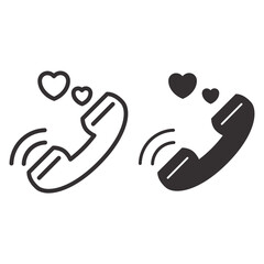 Poster - Love conversation on the phone line and solid icon, Valentines Day concept, telephone receiver and hearts sign on white background, phone with hearts icon in outline style. Vector graphics.
