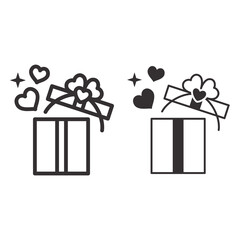 Poster - Gift with hearts line and solid icon, Valentines Day concept, Gift box with bow and heart sign on white background, Valentines Day present icon in outline style for mobile and web. Vector graphics.