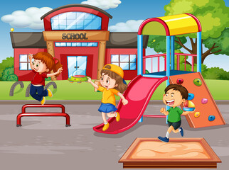 Sticker - Scene with many children in the playground