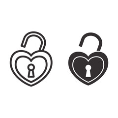 Fototapete - Heart is open to love line and solid icon, Valentines Day concept, unlocked heart sign on white background, heart opened padlock icon in outline style for mobile and web design. Vector graphics.