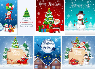 Canvas Print - Set of different Christmas postcard or poster