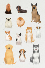 Friendly Dog Watercolor Painting Collection Vector